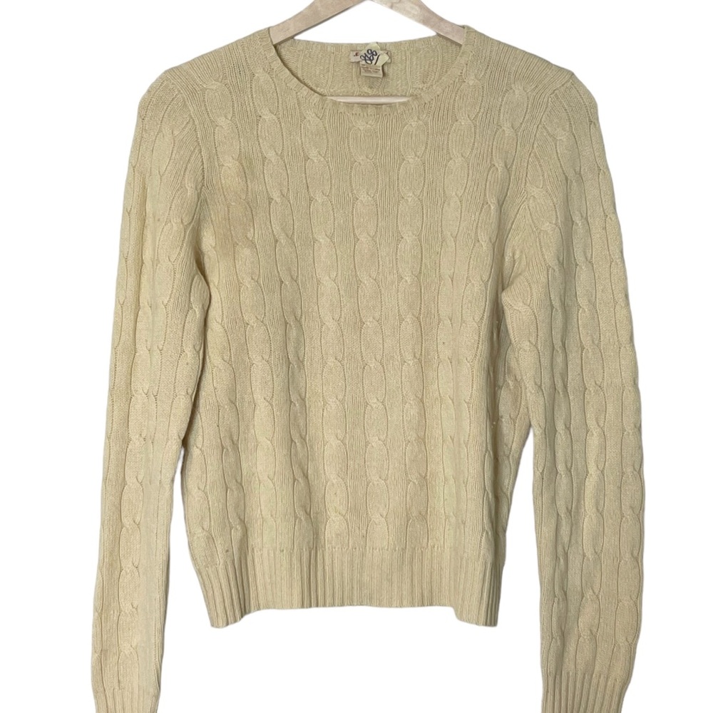 New Scotland Womens Cashmere Cable Knit Pullover Sweater Size L Cream Color